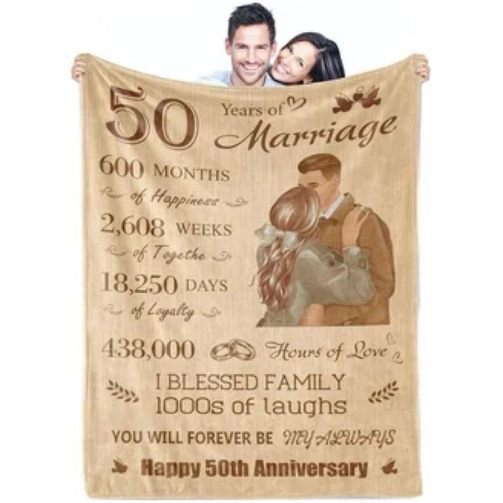 50th Wedding Anniversary Decorative Pillow Golden Gift Marriage Keepsake Cushion